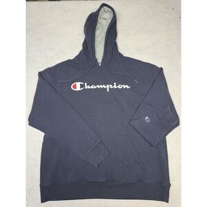 Champion Men's Navy Powerblend Spellout Hoodie Sweater Size XL
